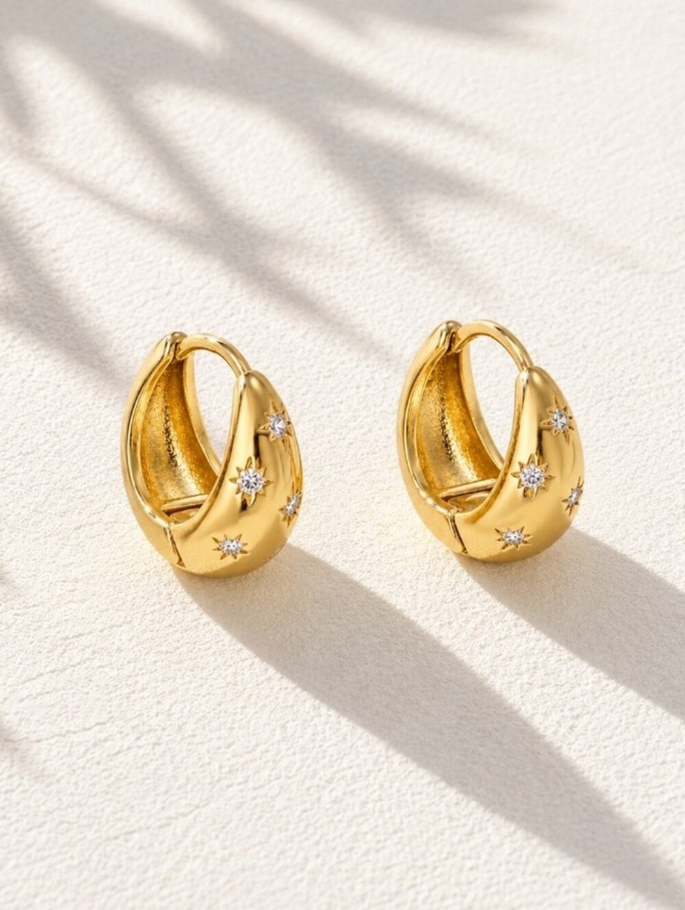 Chunky Gold Huggie Hoop Celestial Star Earrings